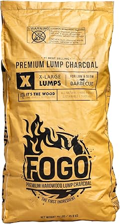 FOGO Super Premium Hardwood Lump Charcoal, Natural, Large Sized Lump Charcoal for Grilling and Smoking, Restaurant Quality, 35 Pound Bag